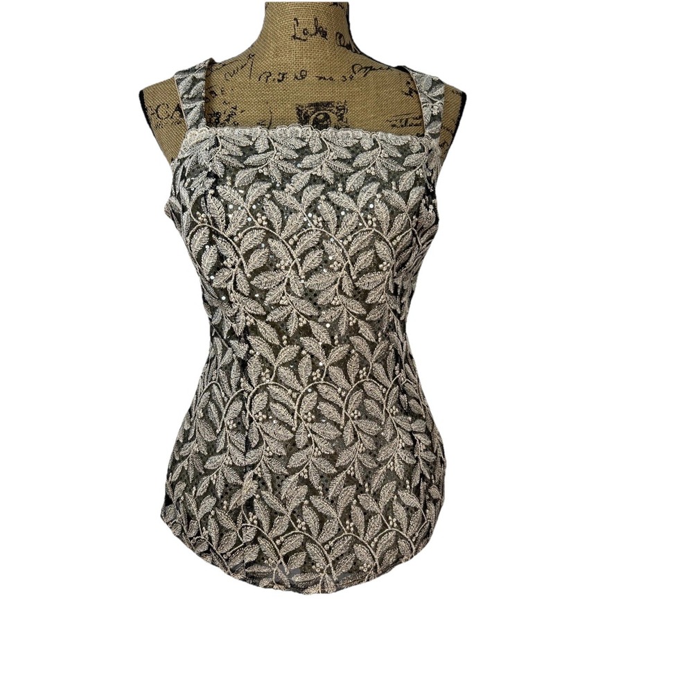 Vintage Poly USA Women's Top 2XL Metallic Embroidered Sequined Gold‎ USA NWT